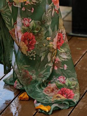 Floral Yoke Design Thread Work A-Line Kurta With Trousers & Dupatta 2