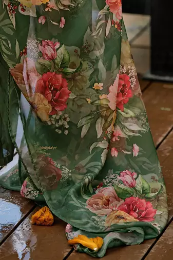 Floral Yoke Design Thread Work A-Line Kurta With Trousers & Dupatta