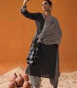Black Geometric Printed V-Neck Pure Cotton Straight Kurta with Salwar & Dupatta
