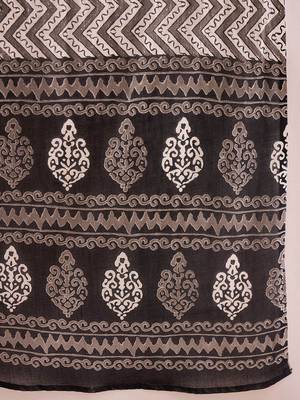 Black Geometric Printed V-Neck Pure Cotton Straight Kurta with Salwar & Dupatta 4