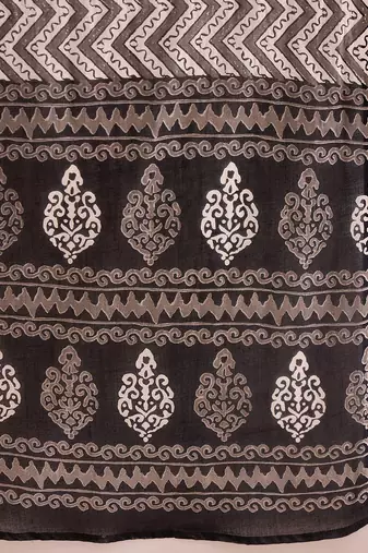 Black Geometric Printed V-Neck Pure Cotton Straight Kurta with Salwar & Dupatta