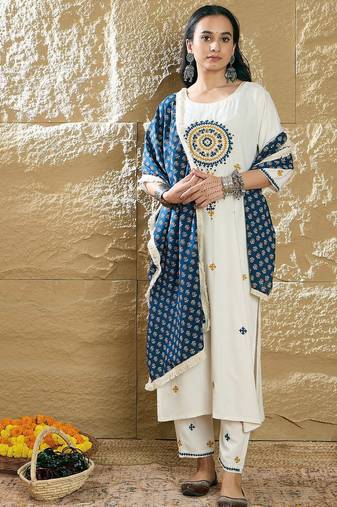 Women Ethnic Motifs Embroidered Kurta with Trousers & Dupatta