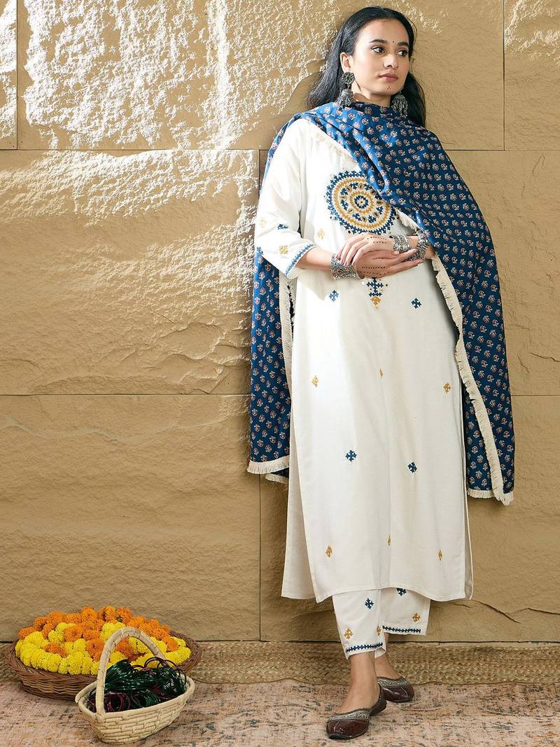 Women Ethnic Motifs Embroidered Kurta with Trousers & Dupatta