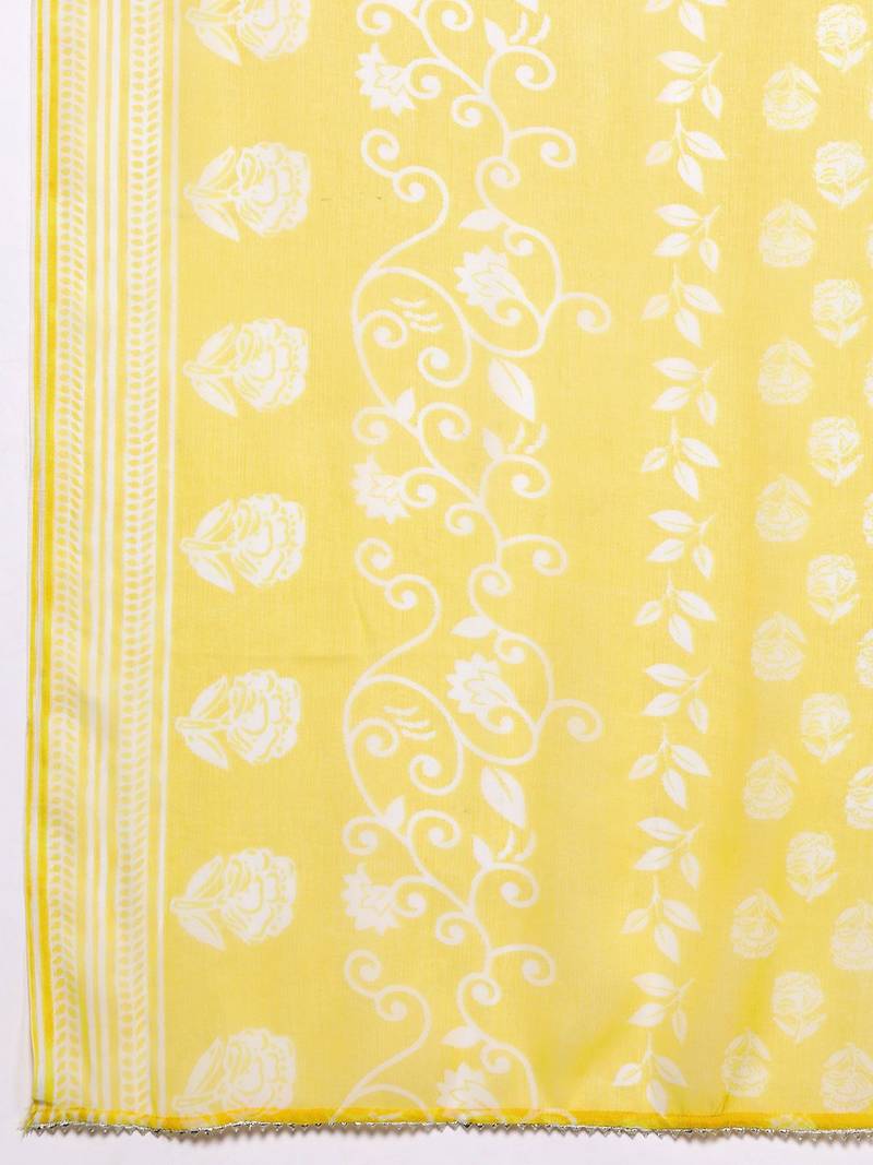 Floral Printed Regular Sequinned Pure Cotton Kurta With Trousers & Dupatta