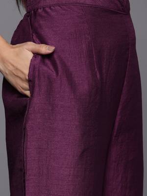 Women Purple Yoke Design Kurta with Trousers & Dupatta 3