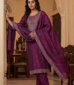 Women Ethnic Motifs Embroidered Regular Thread Work Kurta with Trousers & With Dupatta