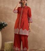 Women Ethnic Motifs Embroidered Regular Thread Work Pure Cotton Kurta with Palazzos