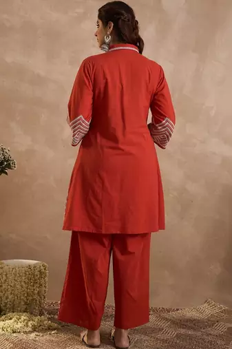 Women Ethnic Motifs Embroidered Regular Thread Work Pure Cotton Kurta with Palazzos