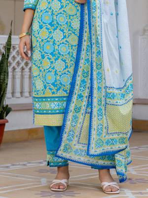 Women Floral Printed Regular Pure Cotton Kurta with Trousers & With Dupatta 6