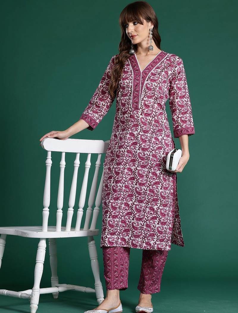 Women Paisley Printed Regular Pure Cotton Kurta with Trousers