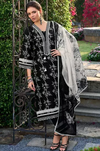 Women Floral Printed Regular Thread Work Pure Cotton Kurta with Trousers & With Dupatta