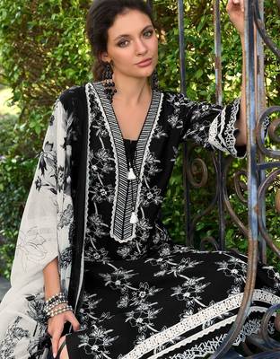 Women Floral Printed Regular Thread Work Pure Cotton Kurta with Trousers & With Dupatta 4
