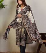 Ethnic Motifs Printed Round Neck Thread Work Pure Cotton Kurta Trousers & Dupatta