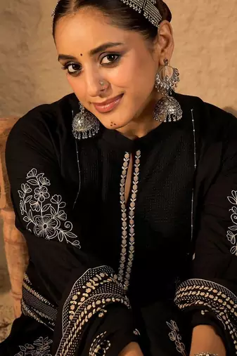 Women Ethnic Motifs Embroidered Cotton Kurta with Trousers & Dupatta