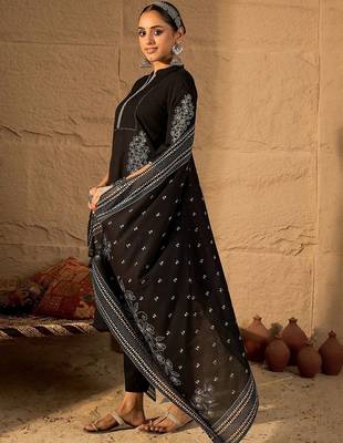 Women Ethnic Motifs Embroidered Cotton Kurta with Trousers & Dupatta 3