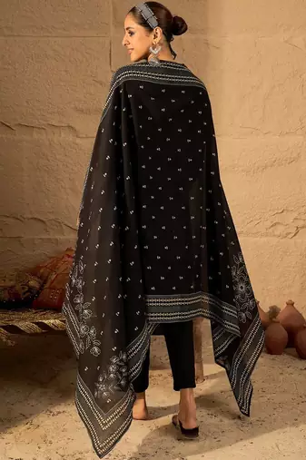 Women Ethnic Motifs Embroidered Cotton Kurta with Trousers & Dupatta