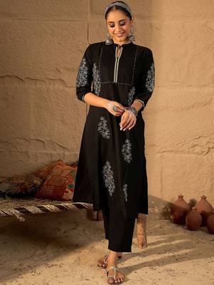Women Ethnic Motifs Embroidered Cotton Kurta with Trousers & Dupatta 6