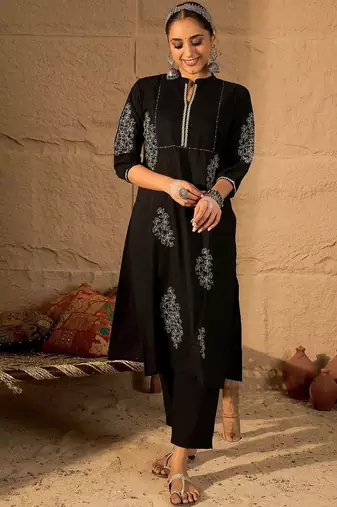 Women Ethnic Motifs Embroidered Cotton Kurta with Trousers & Dupatta