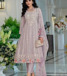 Floral Embroidered Thread Work Organza A-Line Kurta & Trousers With Dupatta