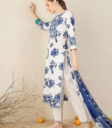 Women Floral Printed Cotton Kurta with Trousers & Dupatta