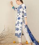 Women Floral Printed Cotton Kurta with Trousers & Dupatta