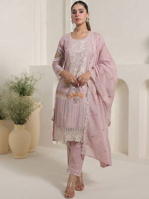 Women Floral Embroidered Sequinned Pure Cotton Kurta with Trousers & Dupatta 1