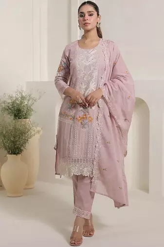 Women Floral Embroidered Sequinned Pure Cotton Kurta with Trousers & Dupatta