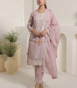 Women Floral Embroidered Sequinned Pure Cotton Kurta with Trousers & Dupatta