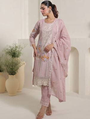 Women Floral Embroidered Sequinned Pure Cotton Kurta with Trousers & Dupatta 3