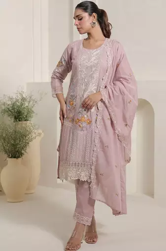 Women Floral Embroidered Sequinned Pure Cotton Kurta with Trousers & Dupatta