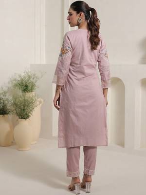 Women Floral Embroidered Sequinned Pure Cotton Kurta with Trousers & Dupatta 4