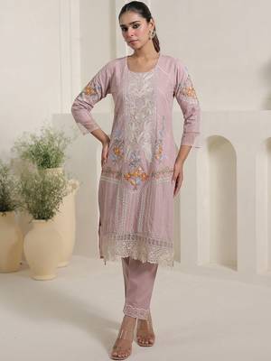 Women Floral Embroidered Sequinned Pure Cotton Kurta with Trousers & Dupatta 5