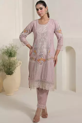 Women Floral Embroidered Sequinned Pure Cotton Kurta with Trousers & Dupatta