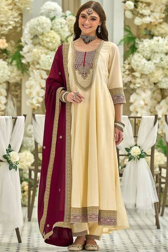 Women Ethnic Motifs Embroidered Anarkali Kurta with Trousers & Dupatta
