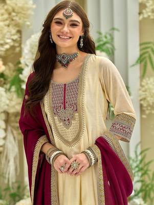 Women Ethnic Motifs Embroidered Anarkali Kurta with Trousers & Dupatta 4