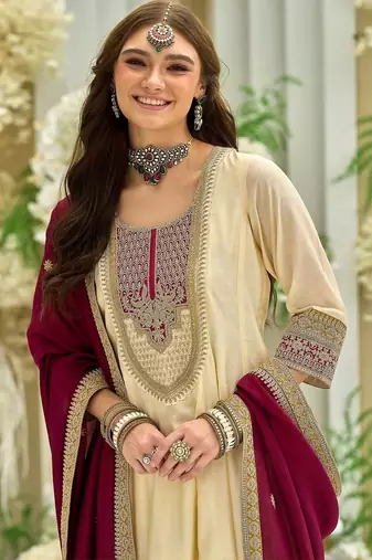 Women Ethnic Motifs Embroidered Anarkali Kurta with Trousers & Dupatta