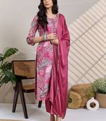 Women Floral Printed Regular Mirror Work Kurta With Trousers & Dupatta Kurta Sets