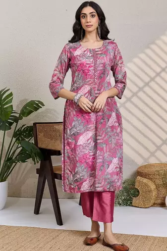 Women Floral Printed Regular Mirror Work Kurta With Trousers & Dupatta Kurta Sets
