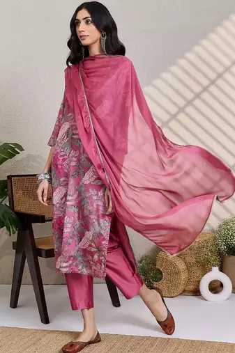 Women Floral Printed Regular Mirror Work Kurta With Trousers & Dupatta Kurta Sets