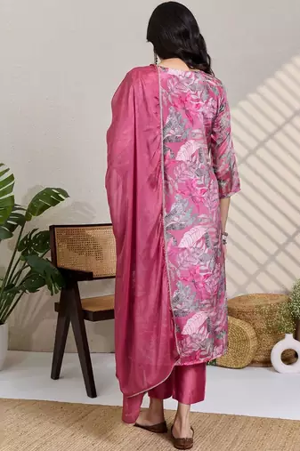 Women Floral Printed Regular Mirror Work Kurta With Trousers & Dupatta Kurta Sets