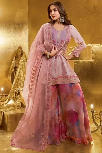 Women Embroidered Crushed Organza Silk Kurta Set with Dupatta