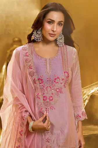 Women Embroidered Crushed Organza Silk Kurta Set with Dupatta