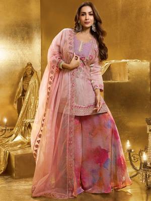 Women Embroidered Crushed Organza Silk Kurta Set with Dupatta 3