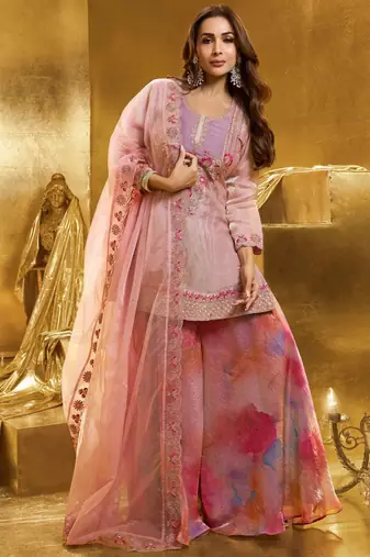 Women Embroidered Crushed Organza Silk Kurta Set with Dupatta