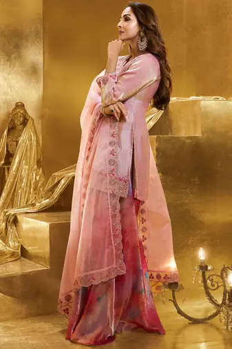 Women Embroidered Crushed Organza Silk Kurta Set with Dupatta