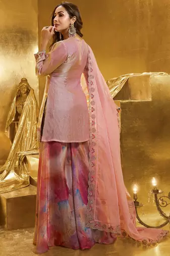 Women Embroidered Crushed Organza Silk Kurta Set with Dupatta