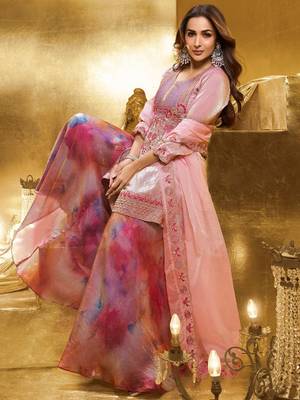 Women Embroidered Crushed Organza Silk Kurta Set with Dupatta 6