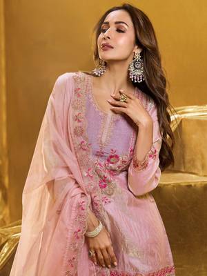 Women Embroidered Crushed Organza Silk Kurta Set with Dupatta 7