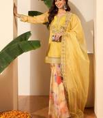 Women Crushed Oraganza Silk Embroidered Kurta Set with Dupatta
