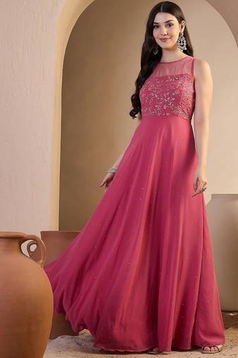 Women Floral Zari and Sequinned Embroidered Ethnic Gown